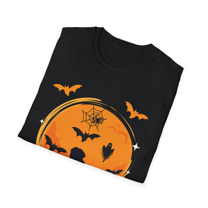 Halloween Dog T-Shirt — Black Moon, Bats & Spiderweb Graphic