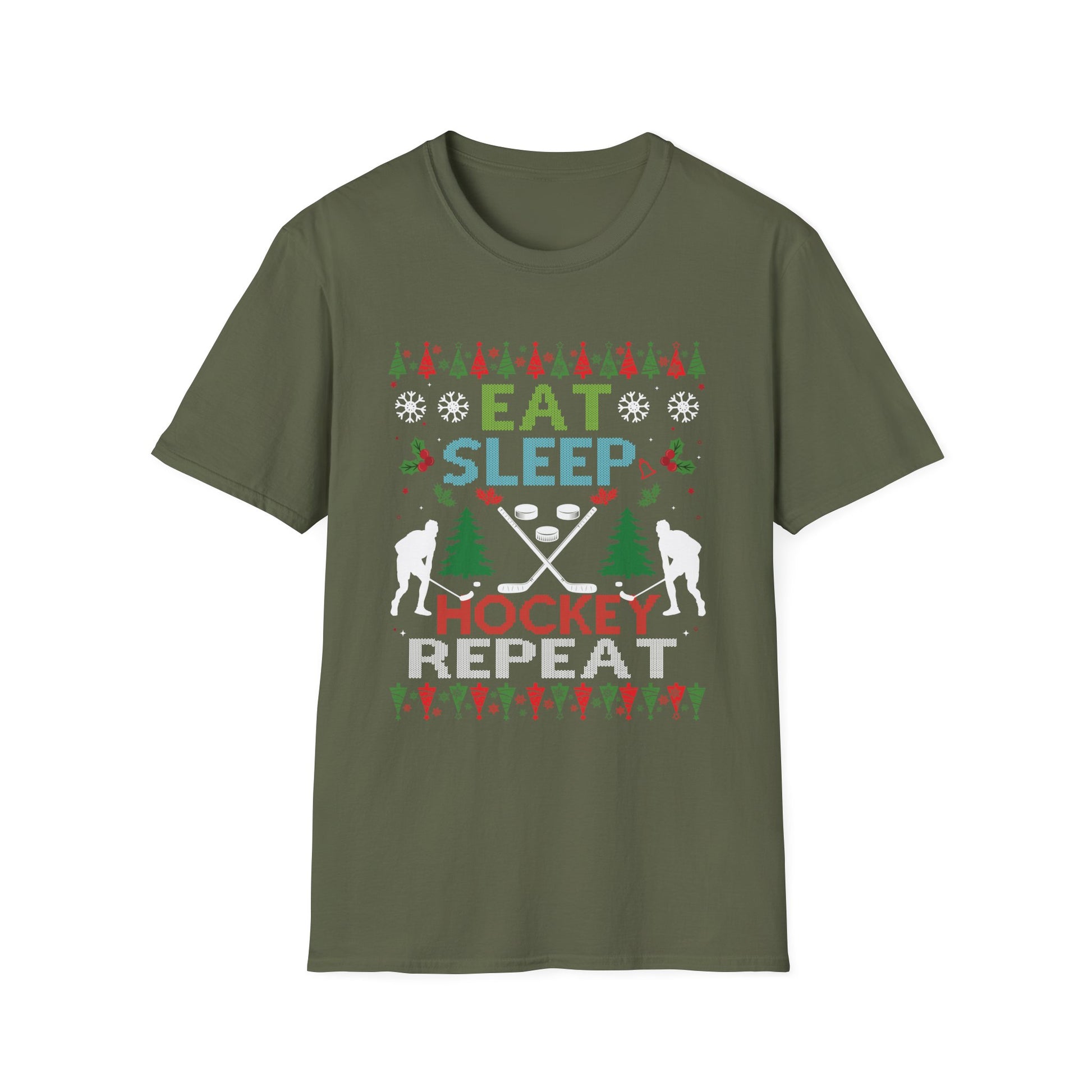 Hockey Christmas T‑Shirt – "Eat Sleep Hockey Repeat" Holiday Tee