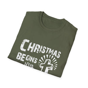 Christmas Begins with Christ T-Shirt — Faith-Based Christmas Tee with Cross Design