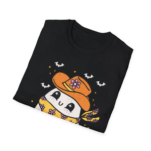 Cute Ghost in Cowboy Hat T-Shirt — Western Halloween Graphic Tee