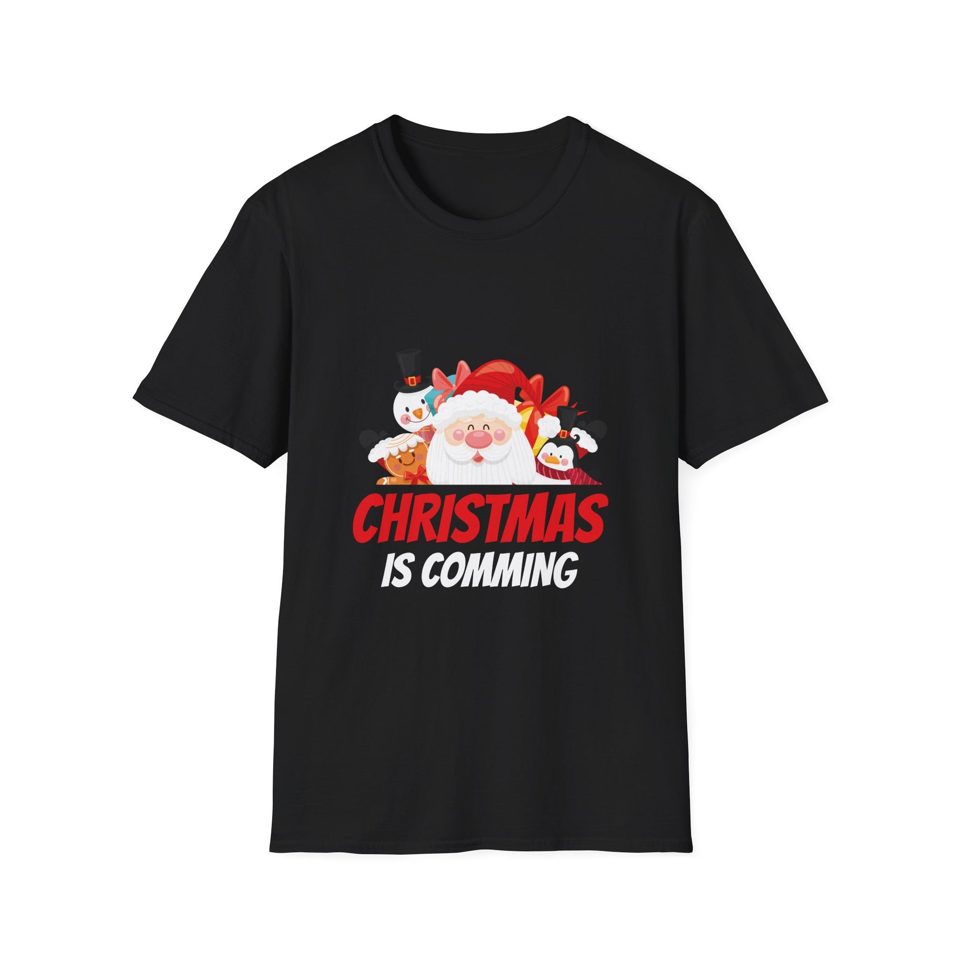 Christmas Is Comming T-Shirt — Cute Santa & Snowman Holiday Tee
