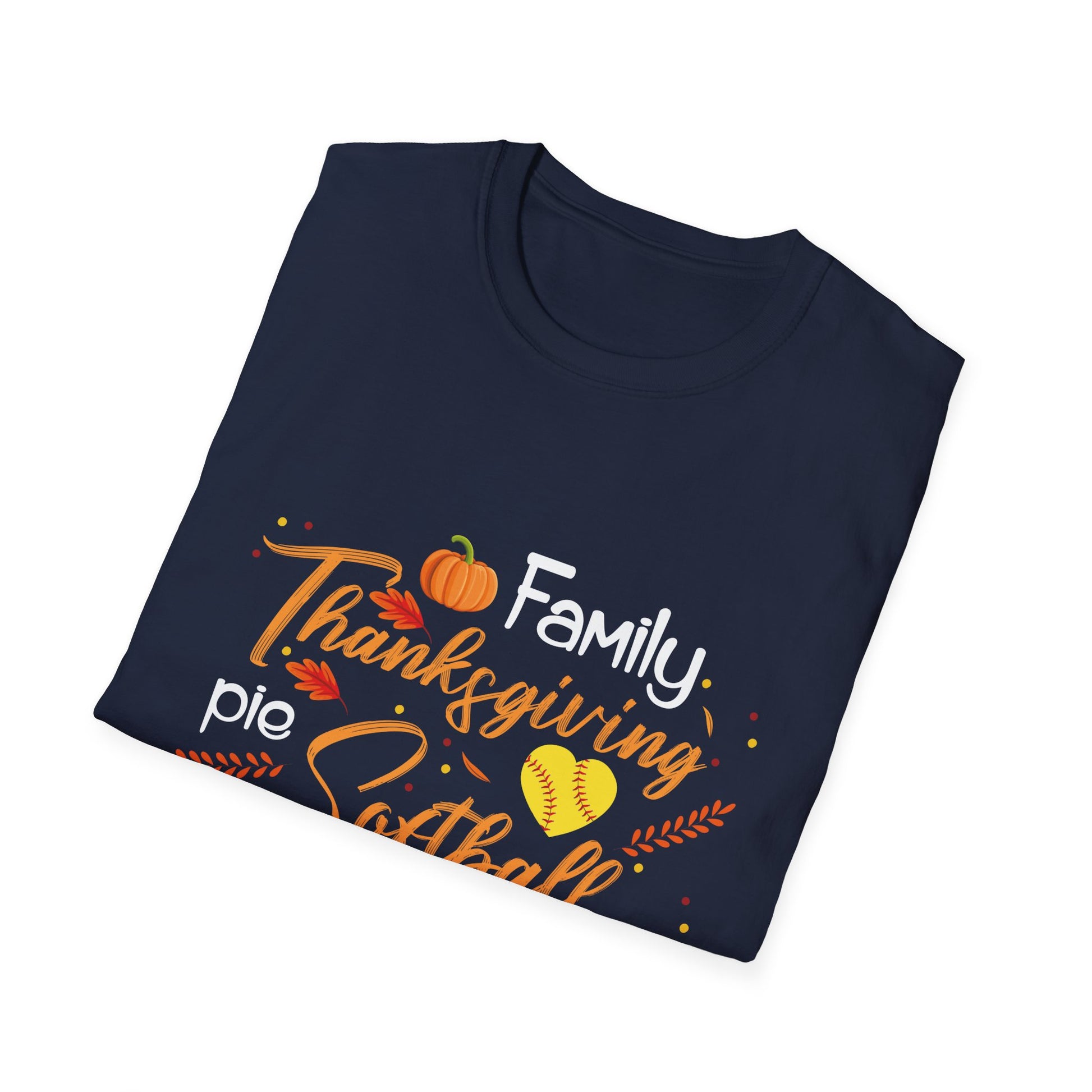 Thanksgiving Softball Family T-Shirt — Family, Turkey & Pumpkin Fall Baseball Tee  Unisex T-Shirt