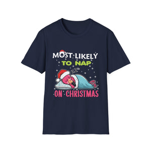 Most Likely To Nap On Christmas Funny Christmas Unisex Softstyle T-Shirt