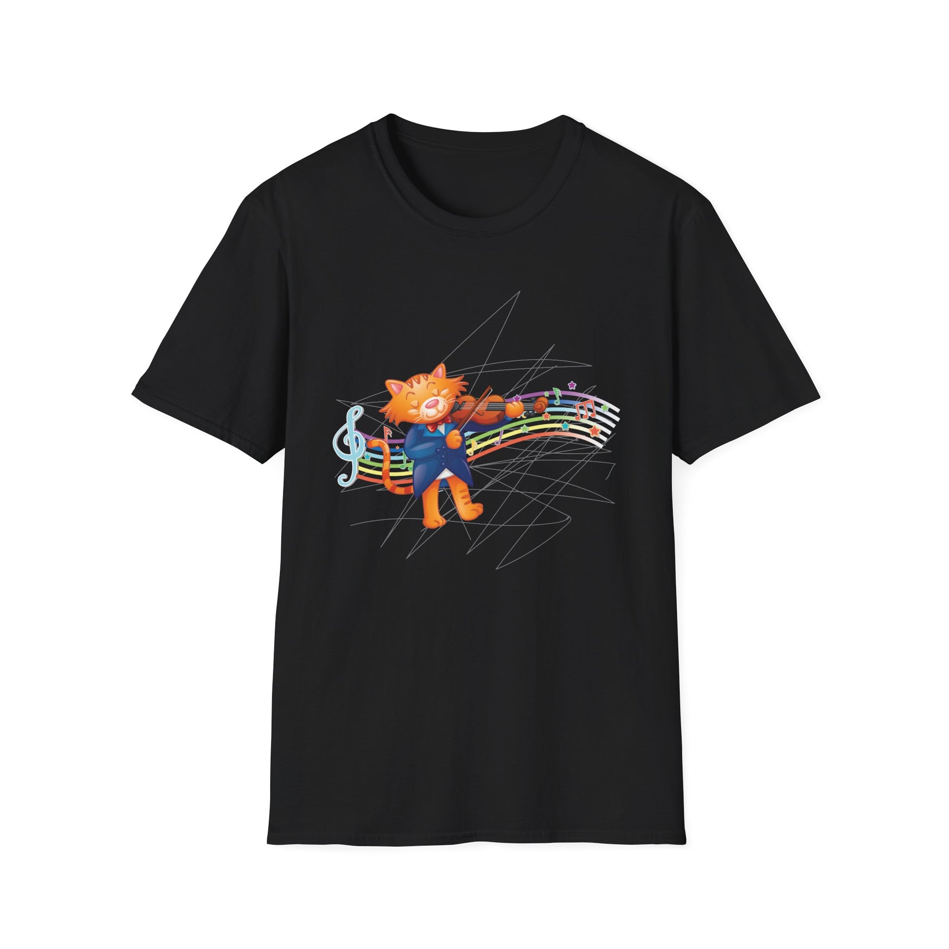 Cat Musician T-Shirt — Colorful Dancing Cat with Musical Notes
