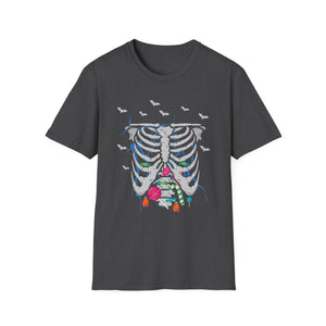 Skeleton Ribcage Floral T‑Shirt — Colorful Rib Bones with Flowers & Bats