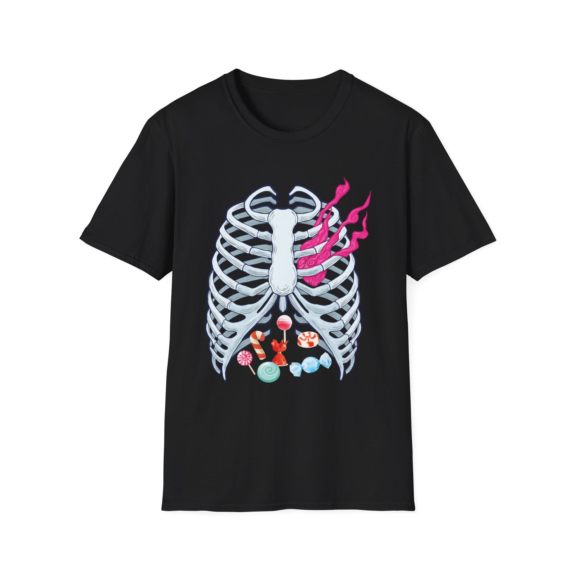 Skeleton Chest Candy T-Shirt — Halloween Candy Ribcage Graphic Tee