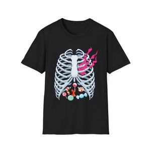 Skeleton Chest Candy T-Shirt — Halloween Candy Ribcage Graphic Tee