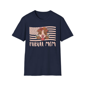 Pitbull Mom T-Shirt – Floral Pitbull with American Flag