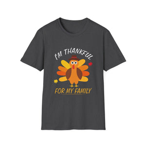 Thankful For My Family Thanksgiving T-Shirt — Cute Turkey Holiday Tee
