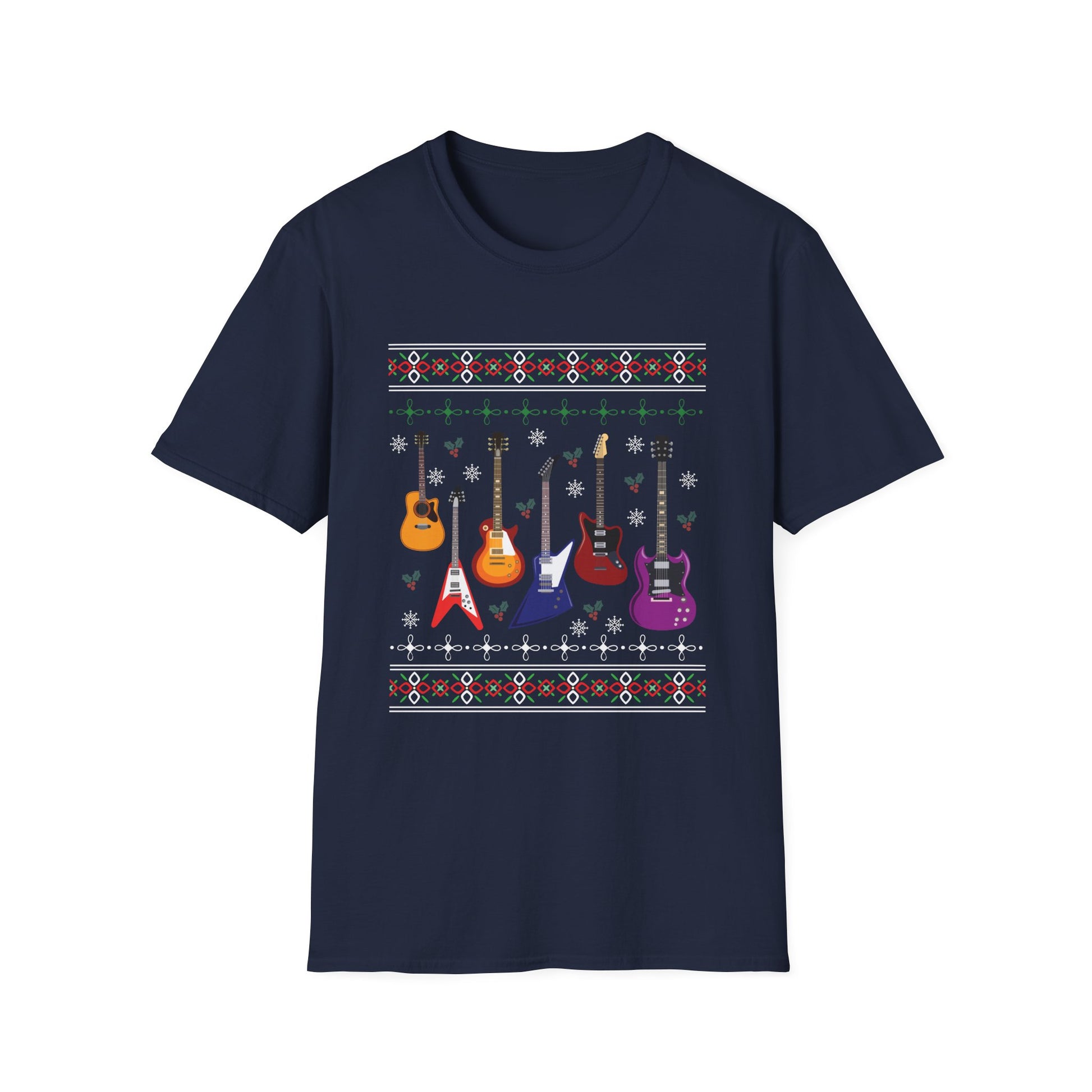 Guitar Ugly Christmas Sweater T-Shirt — Festive Electric & Acoustic Guitar Graphic Tee