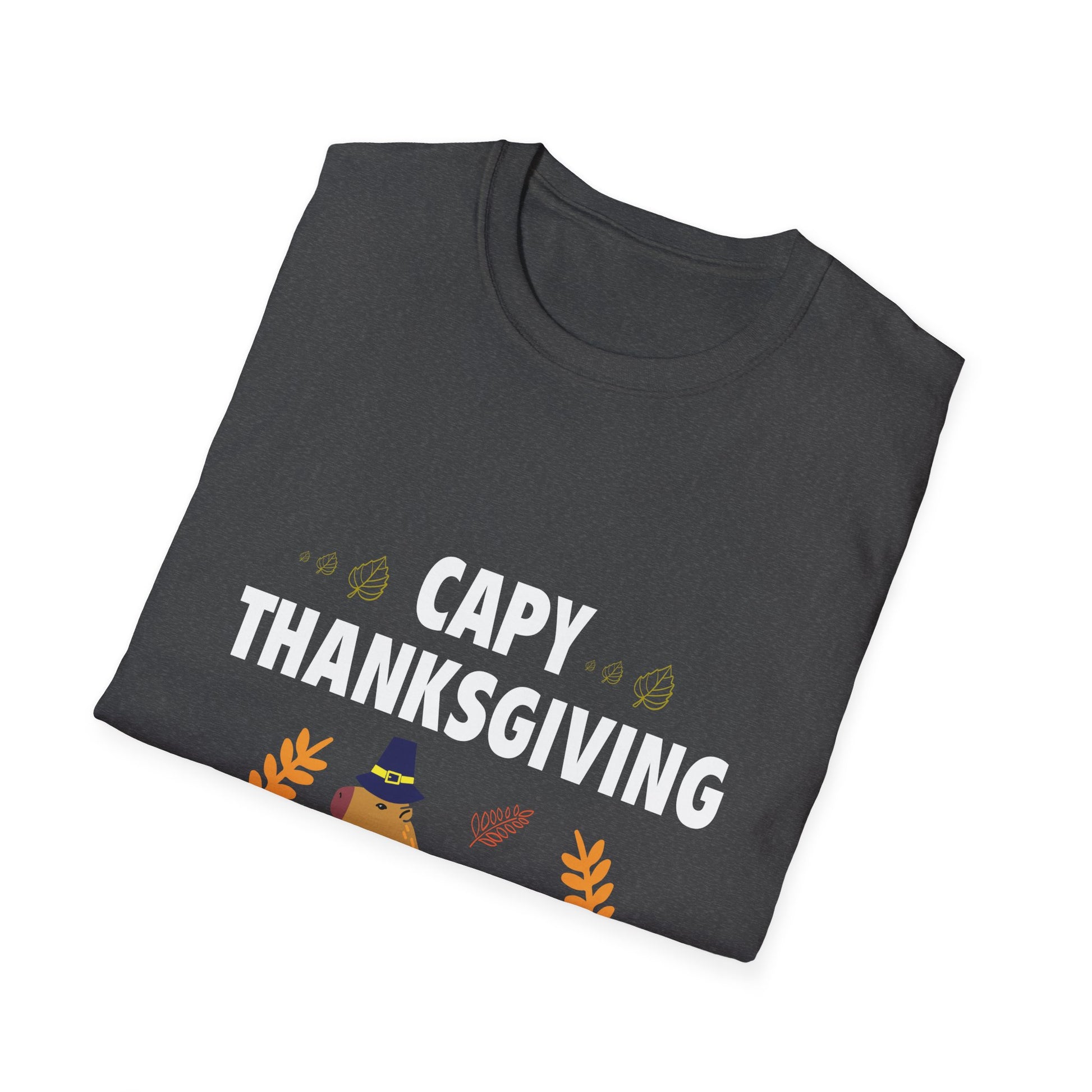 Capy Thanksgiving Cute Capybara Thanksgiving Shirt with Pumpkins & Leaves  Unisex T-Shirt