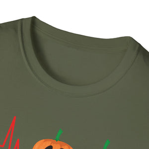 Halloween Pumpkin Heartbeat T-Shirt — Cute Jack-O’-Lantern ECG Tee