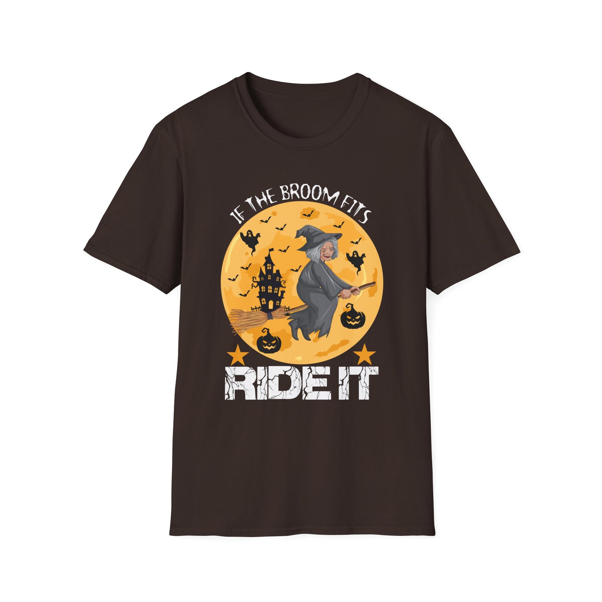 Halloween Witch T-Shirt — "If the Broom Fits, Ride It" Graphic Tee