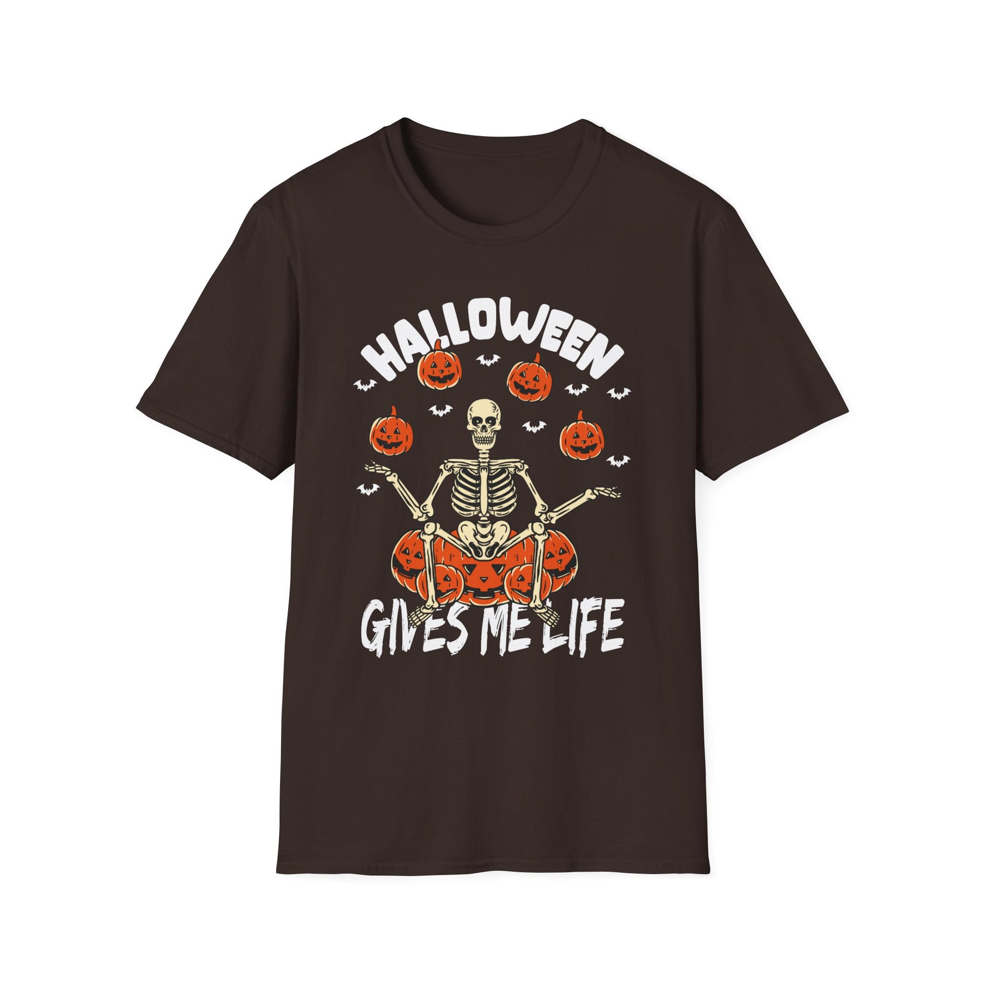 Halloween Gives Me Life T-Shirt — Skeleton & Pumpkins Halloween Shirt