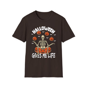 Halloween Gives Me Life T-Shirt — Skeleton & Pumpkins Halloween Shirt
