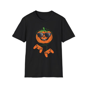 Gaming Pumpkin T-Shirt — Cool Jack-O'-Lantern with Controllers (Halloween Gamer Tee)