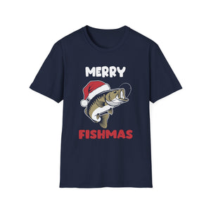 Merry Fishmas T-Shirt — Funny Christmas Fishing Shirt with Santa Hat Bass