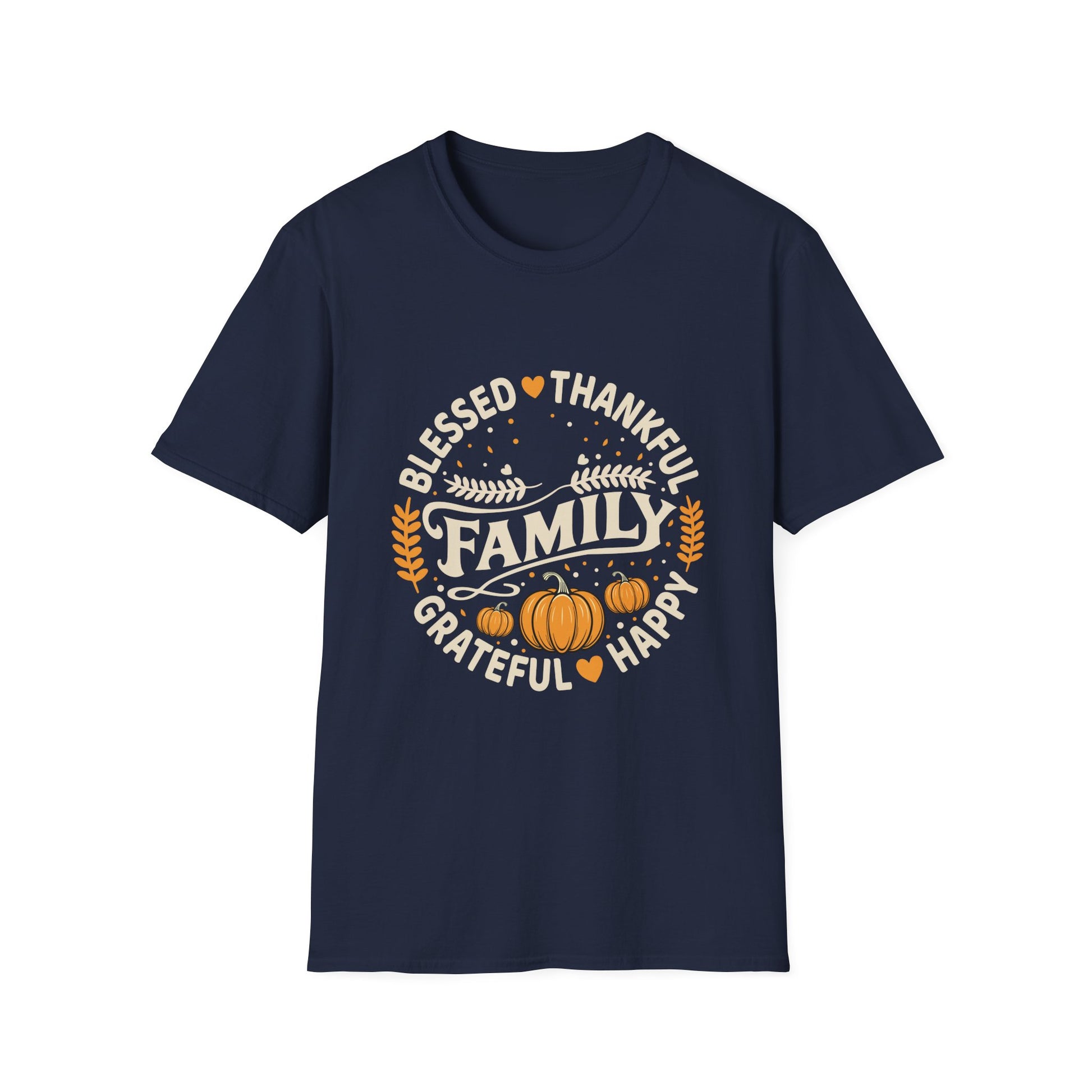 Family Blessed Thankful Grateful Pumpkin T-Shirt — Fall Thanksgiving Tee