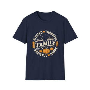 Family Blessed Thankful Grateful Pumpkin T-Shirt — Fall Thanksgiving Tee