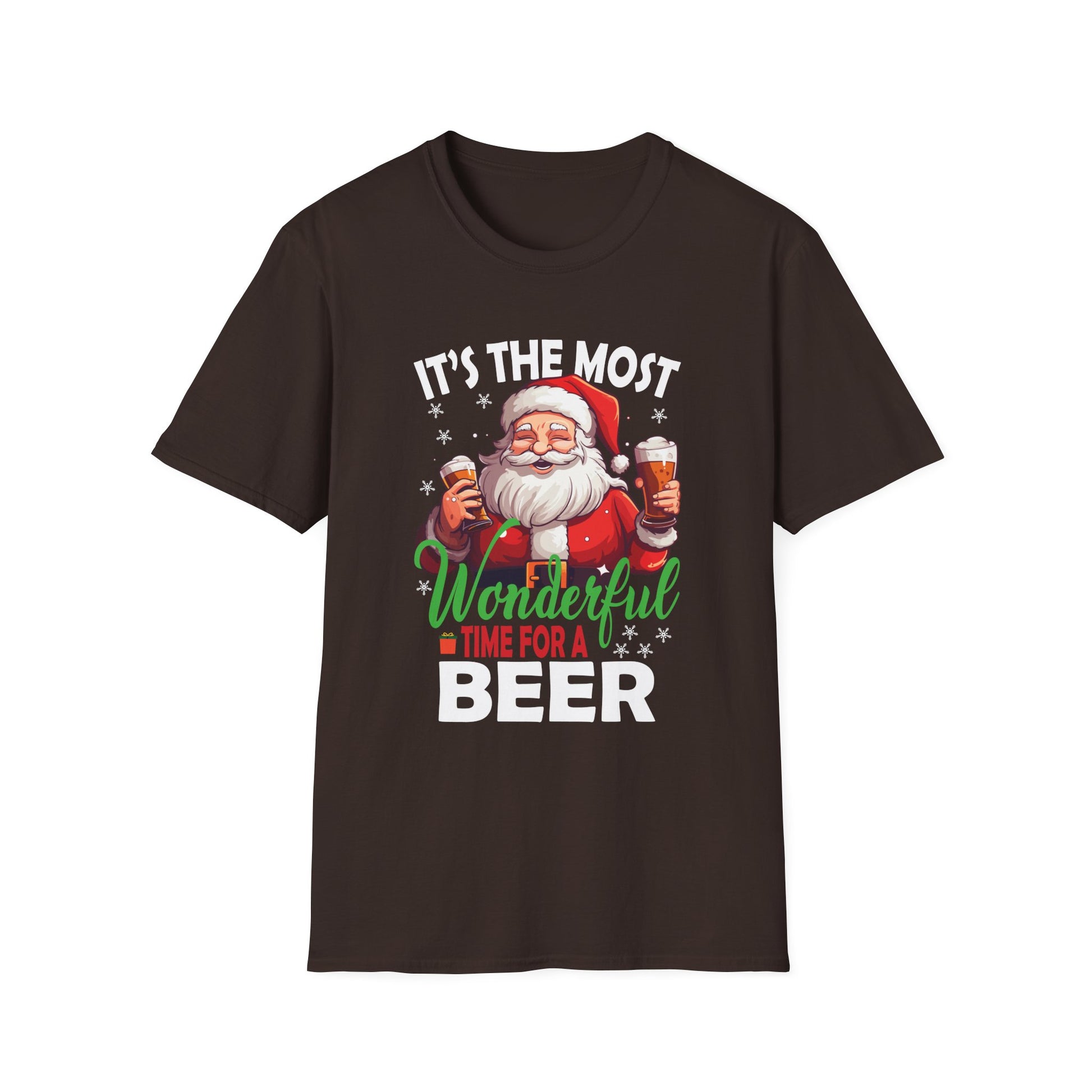 Funny Christmas Santa Claus Drinking Beer Wonderful Time Unisex T-Shirt