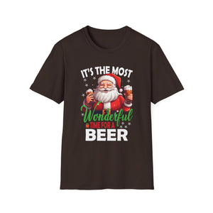 Funny Christmas Santa Claus Drinking Beer Wonderful Time Unisex T-Shirt