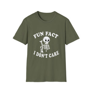 Fun Fact I Don't Care T-Shirt — Skeletal Graphic Tee for Sarcastic Humor & Halloween