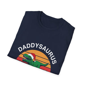 Daddysaurus T-Shirt — Retro Dino Dad Tee (Holiday Santa Hat)