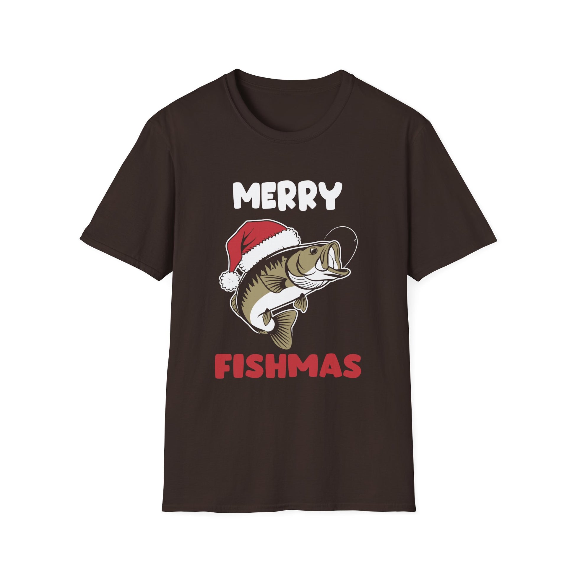 Merry Fishmas T-Shirt — Funny Christmas Fishing Shirt with Santa Hat Bass