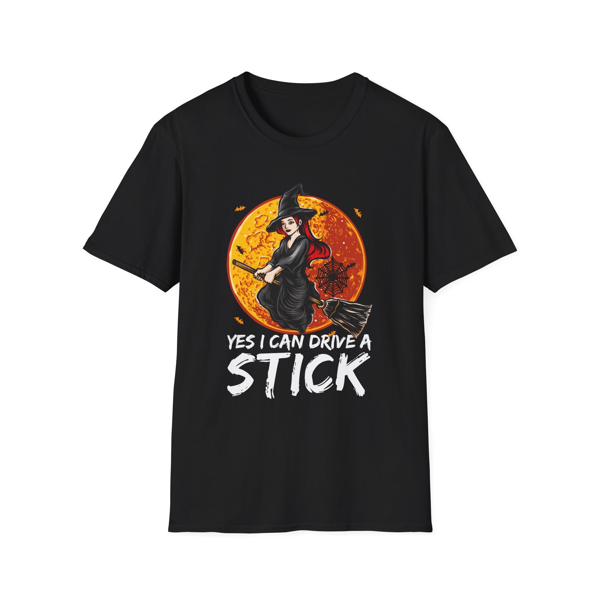Witch Flying Broom T-Shirt – “Yes I Can Drive A Stick” Halloween Tee