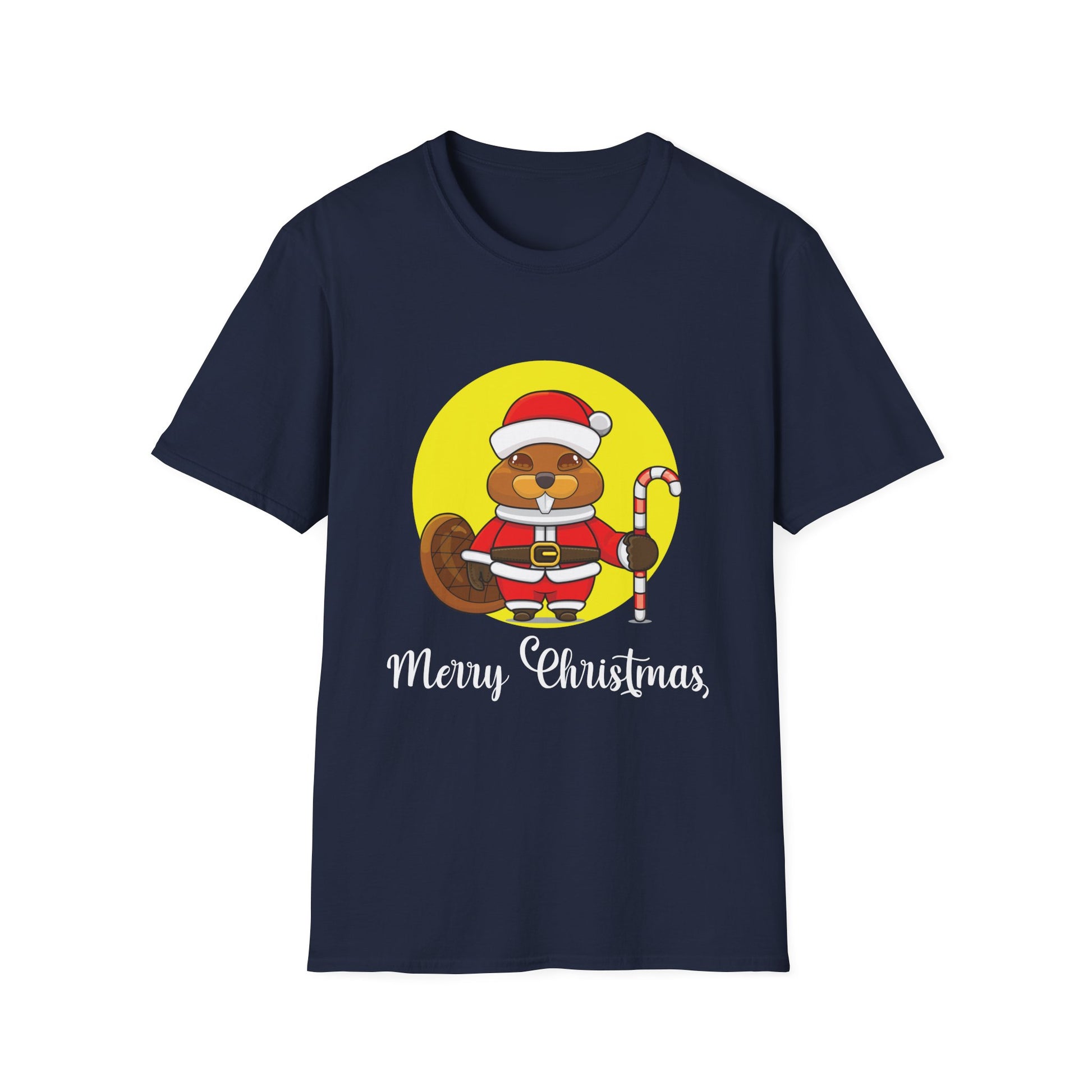 Christmas Beaver T-Shirt — Cute Santa Beaver with Candy Cane, 'Merry Christmas' Holiday Tee