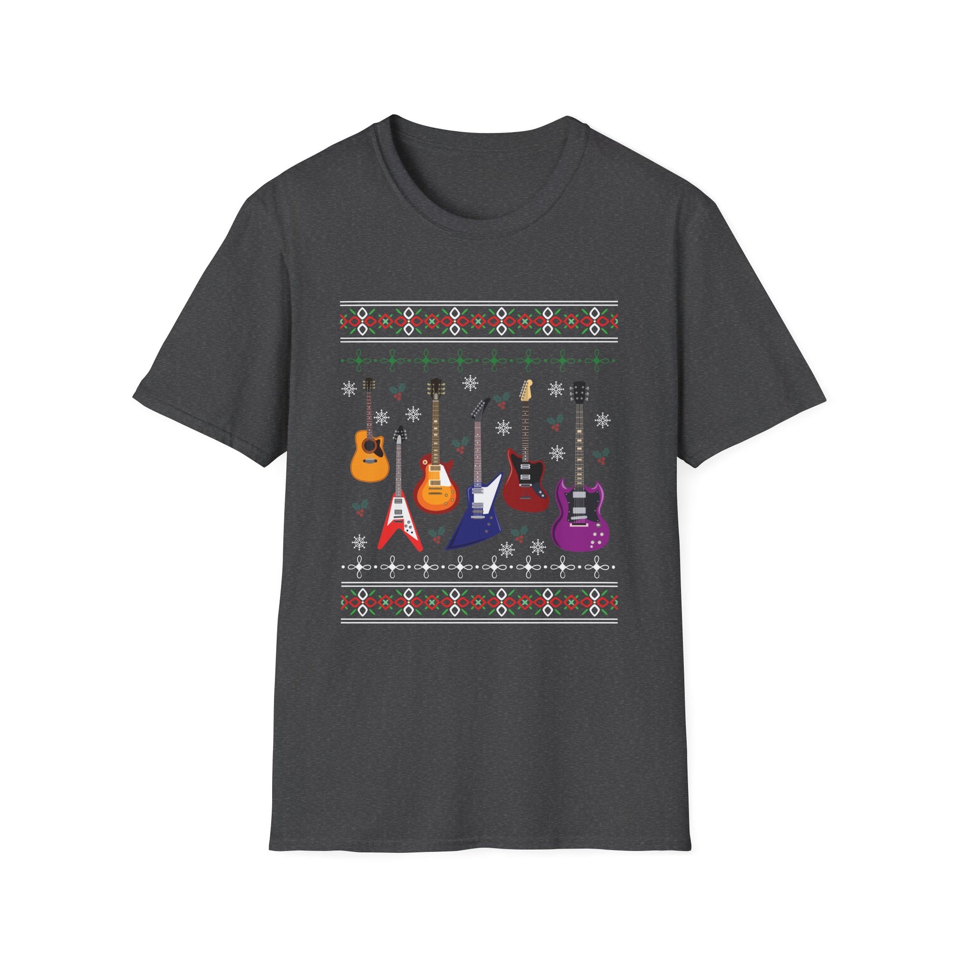Guitar Ugly Christmas Sweater T-Shirt — Festive Electric & Acoustic Guitar Graphic Tee
