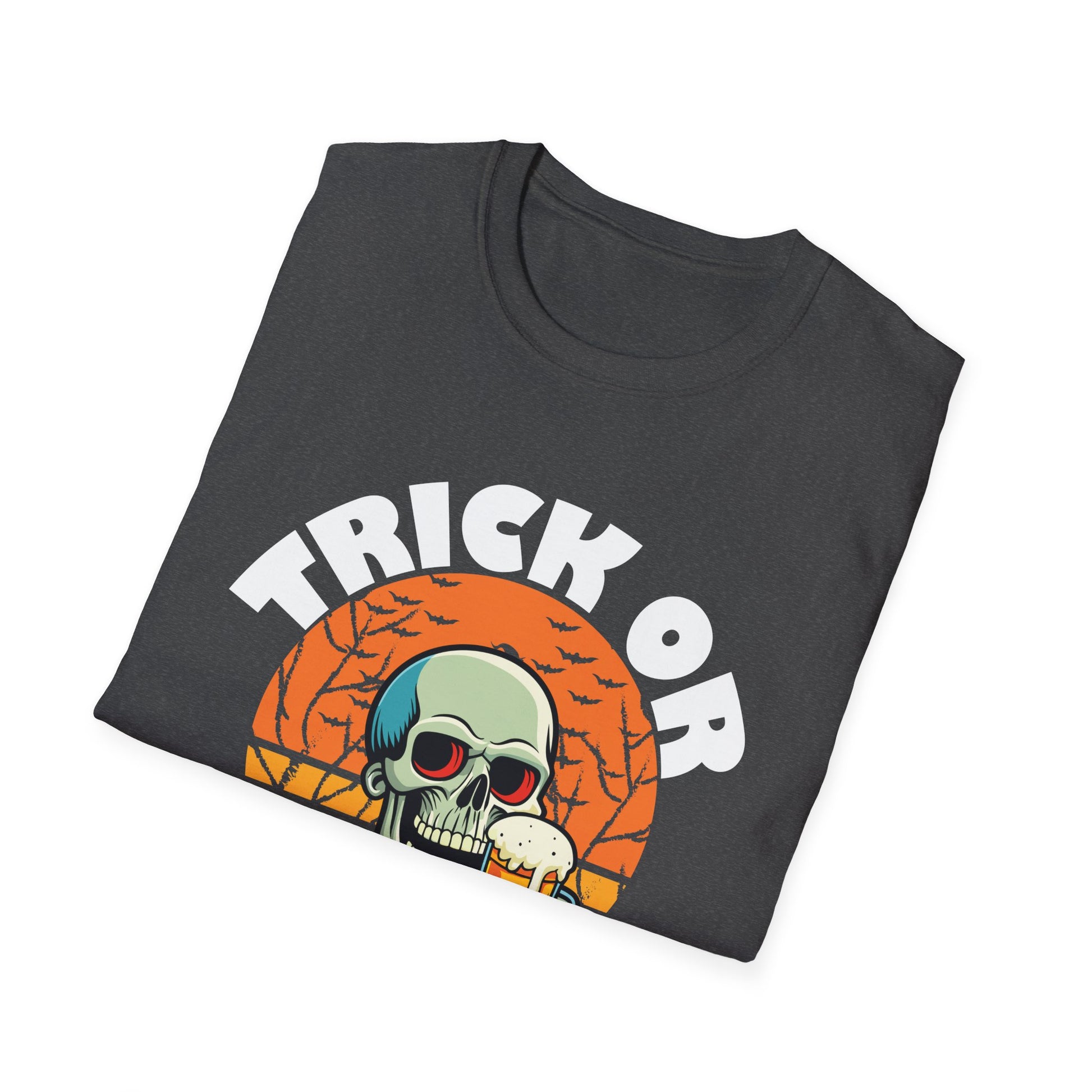 Trick or Beer T-Shirt — Halloween Skull Drinking Beer Graphic Tee