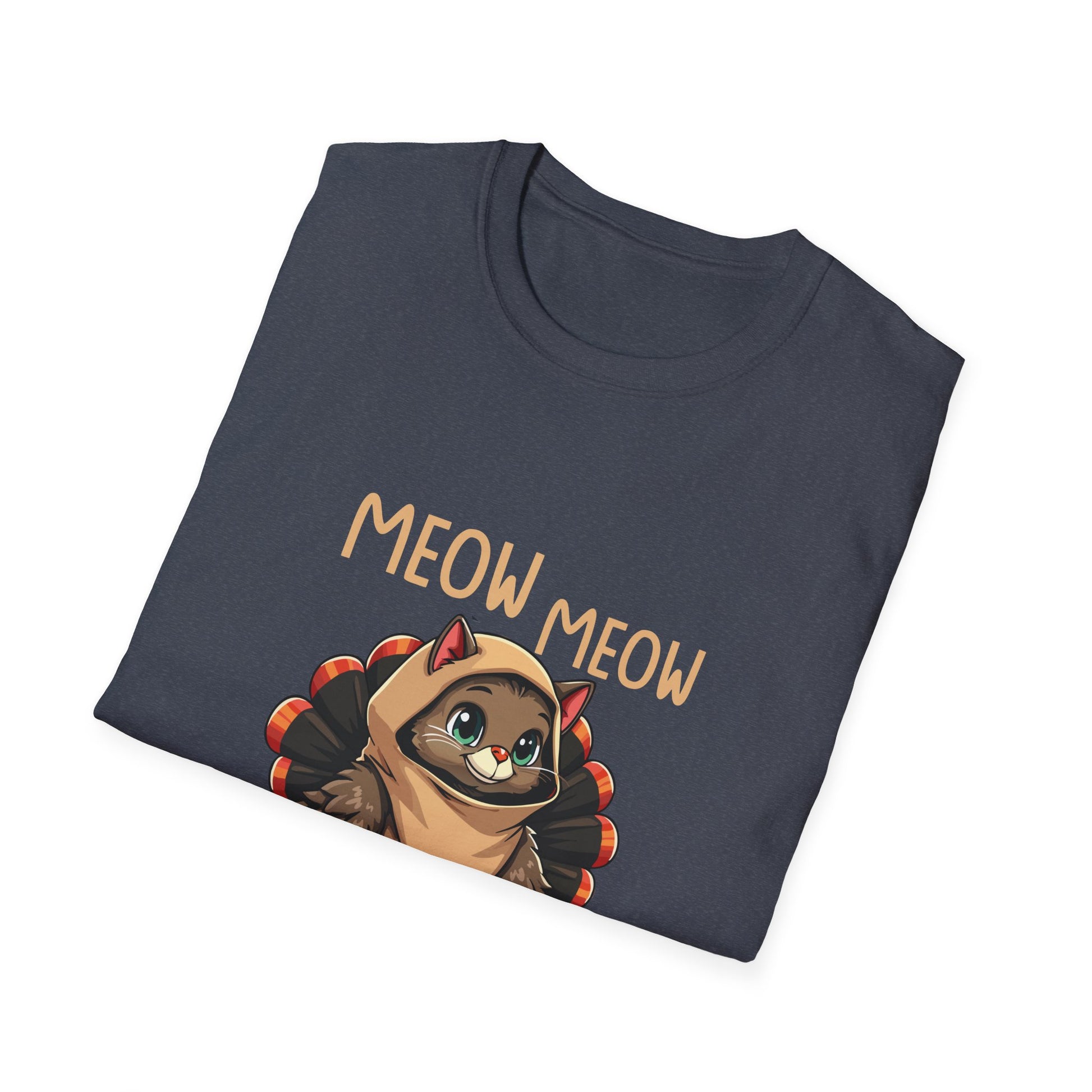 Meow Meow Turkey Cat T‑Shirt — Cute Cartoon Cat Dressed as Turkey, Thanksgiving Tee  Unisex T-Shirt