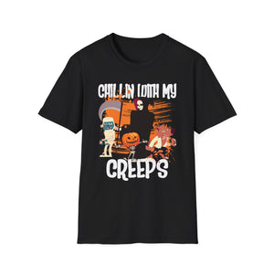 Chilling With My Creeps Halloween- Dancing Ghost Halloween Tee Unisex Softstyle T-Shirt