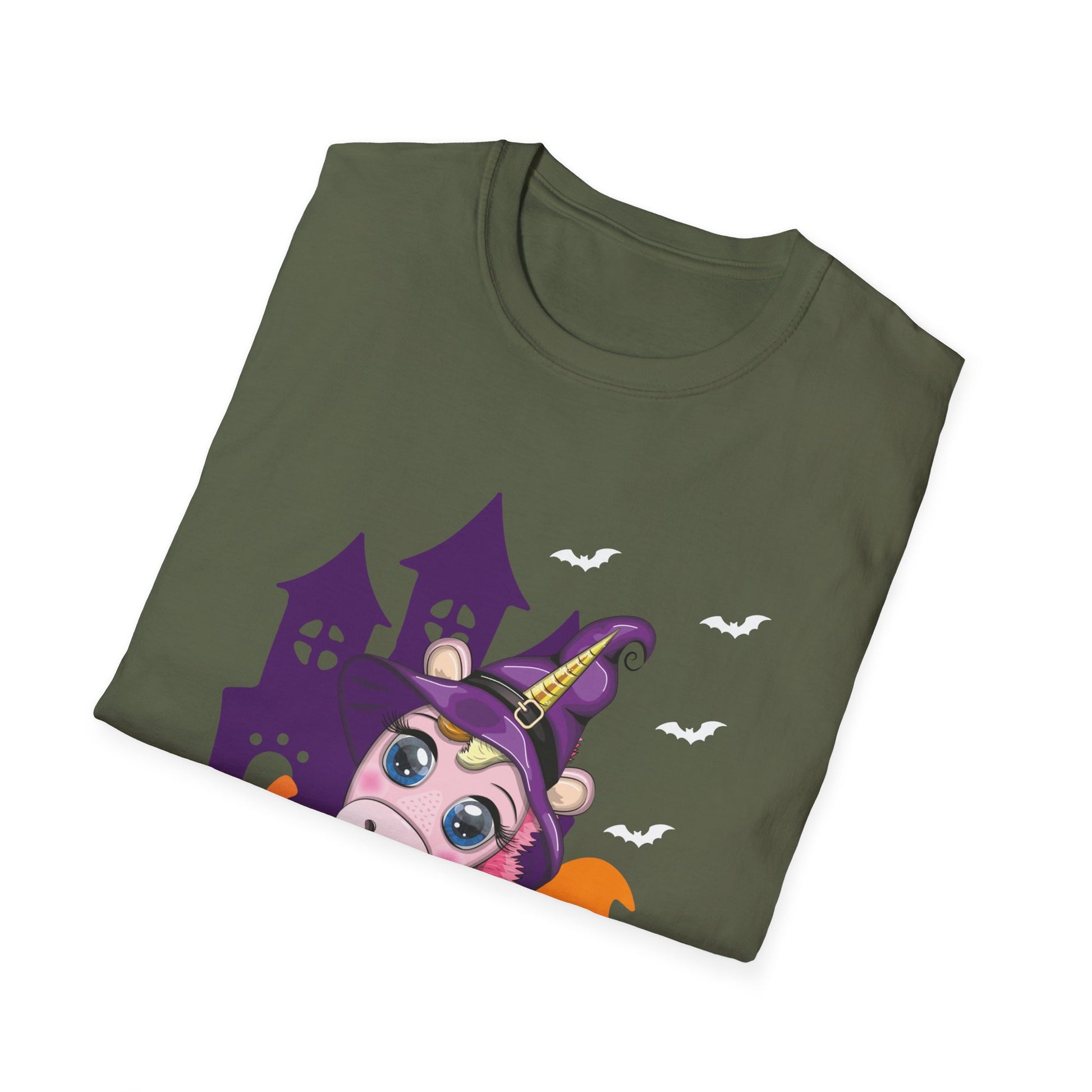 Cute Witch Unicorn Halloween Pumpkin Girls Women Halloween Tee