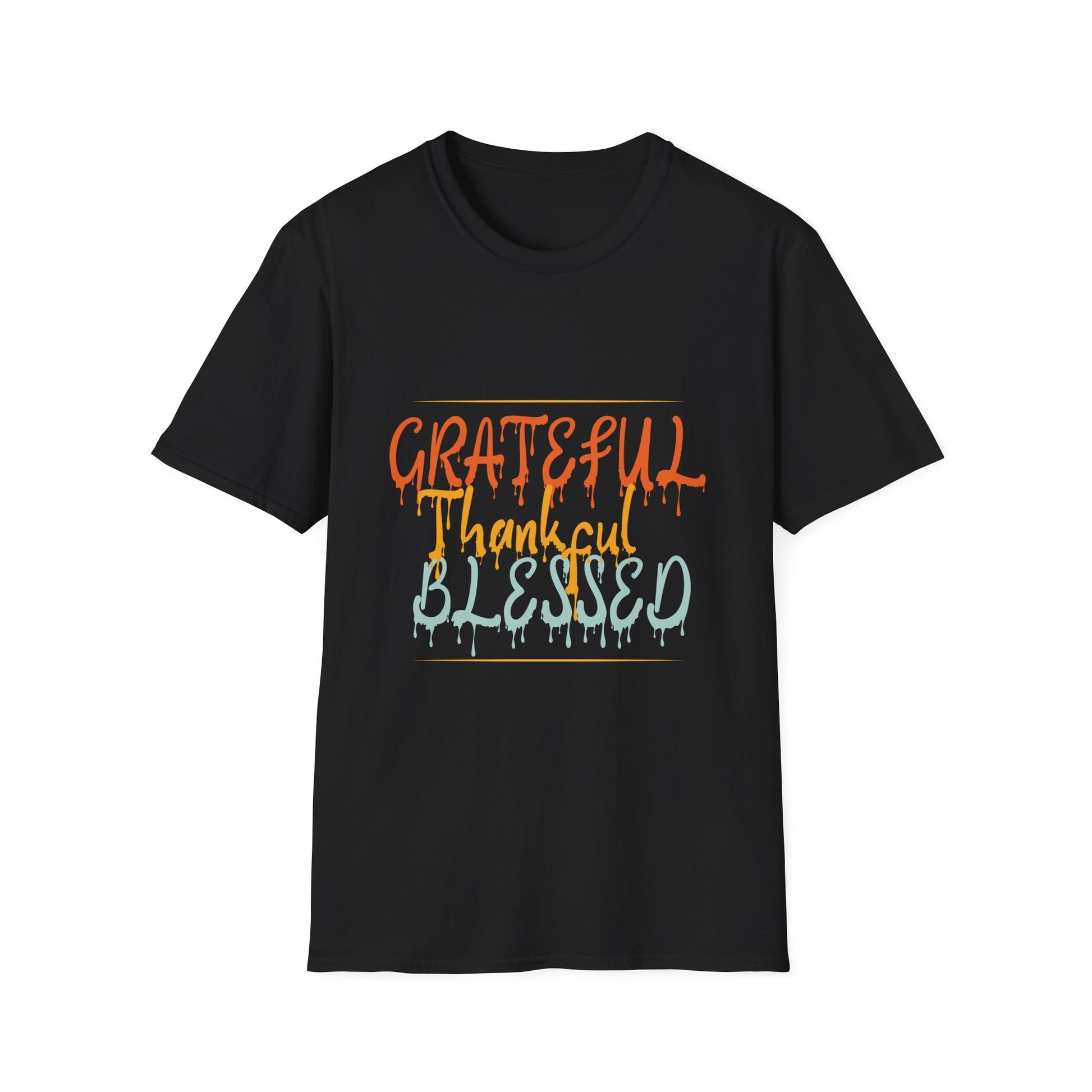 Grateful Thankful Blessed T-Shirt — Autumn Script Graphic Tee for Thanksgiving & Everyday  Unisex T-Shirt