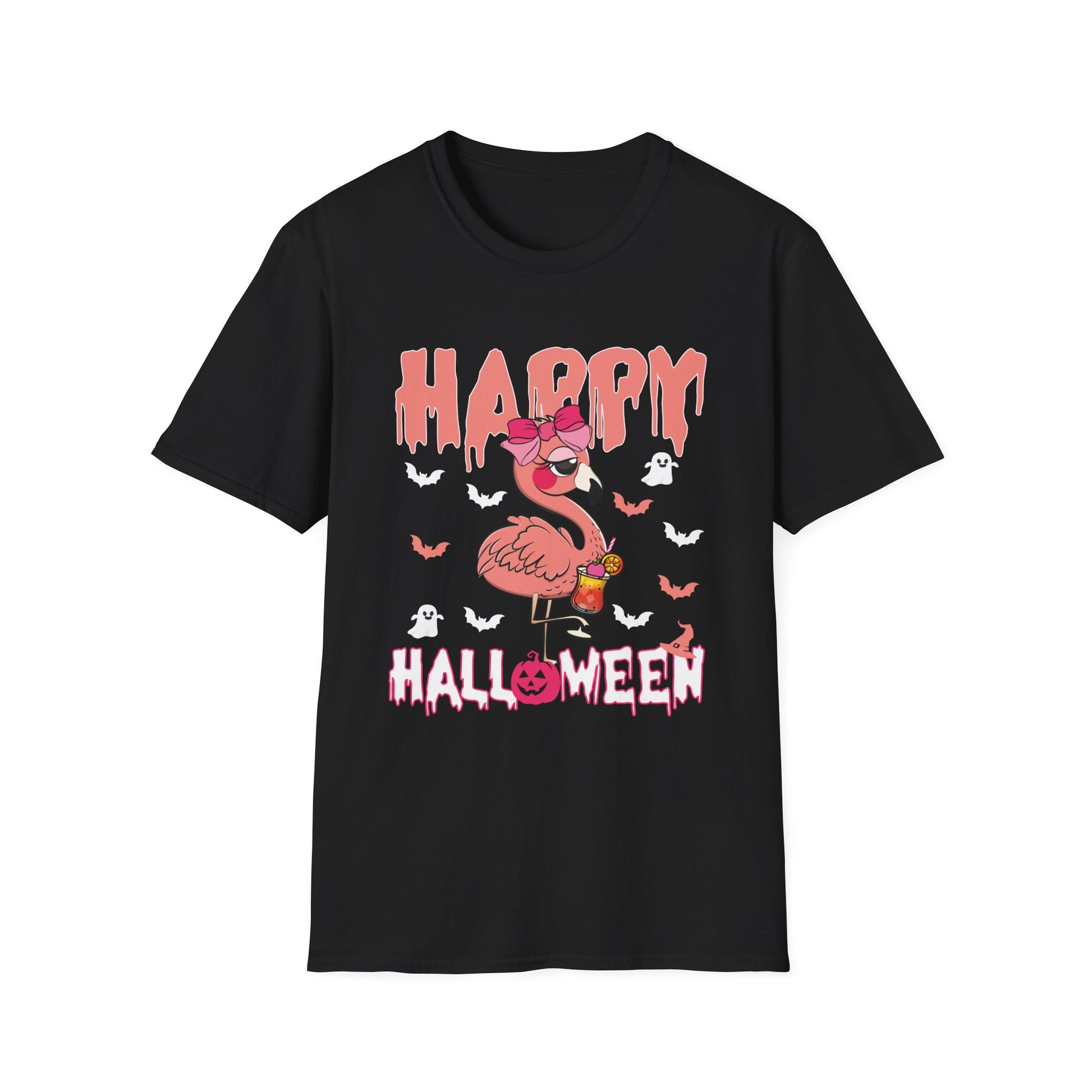Happy Halloween - Flamingo Lover Witch Hat Pumpkin Halloween TeeUnisex Softstyle T-Shirt
