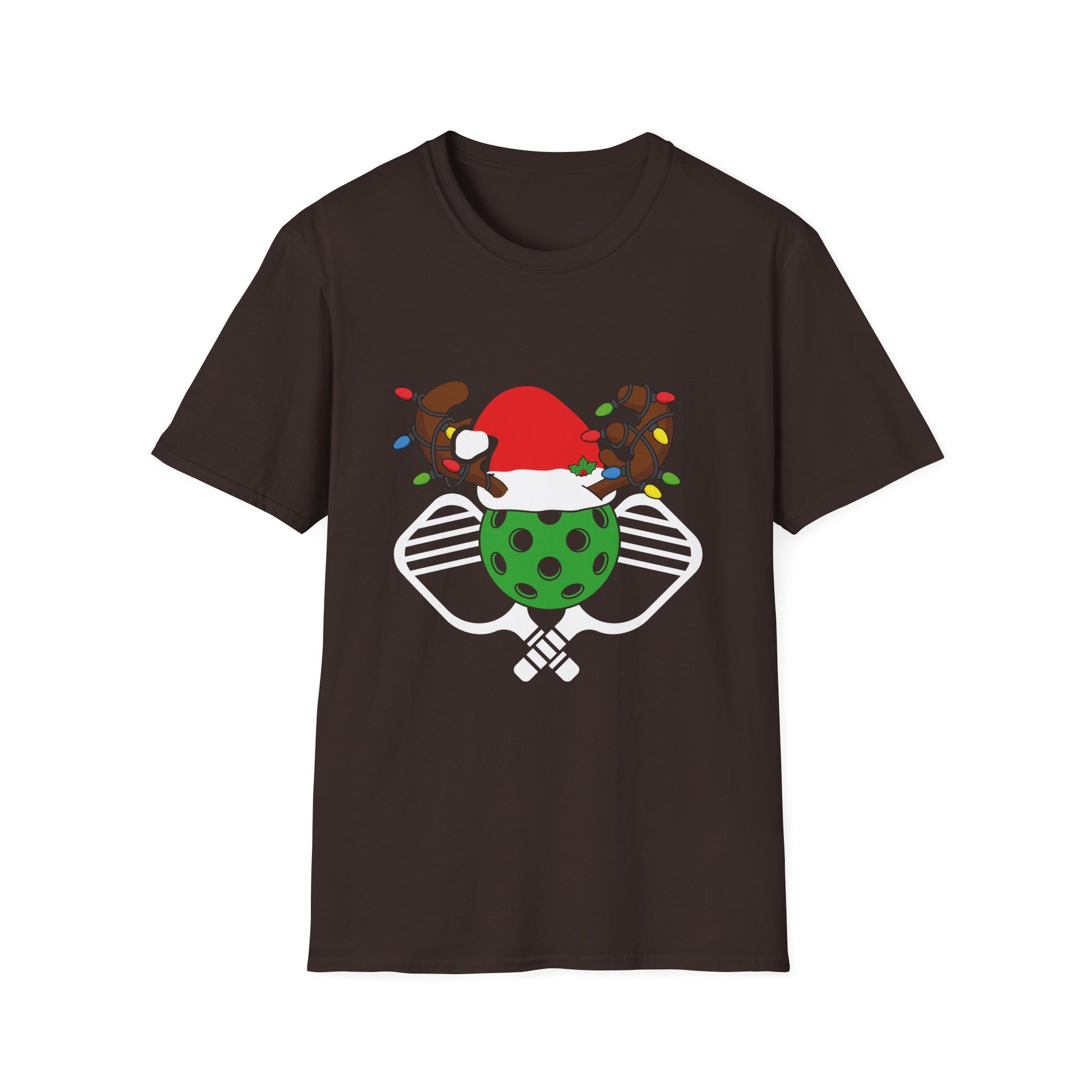 Pickleball Christmas T‑Shirt — Festive Pickleball Ball with Santa Hat & Lights