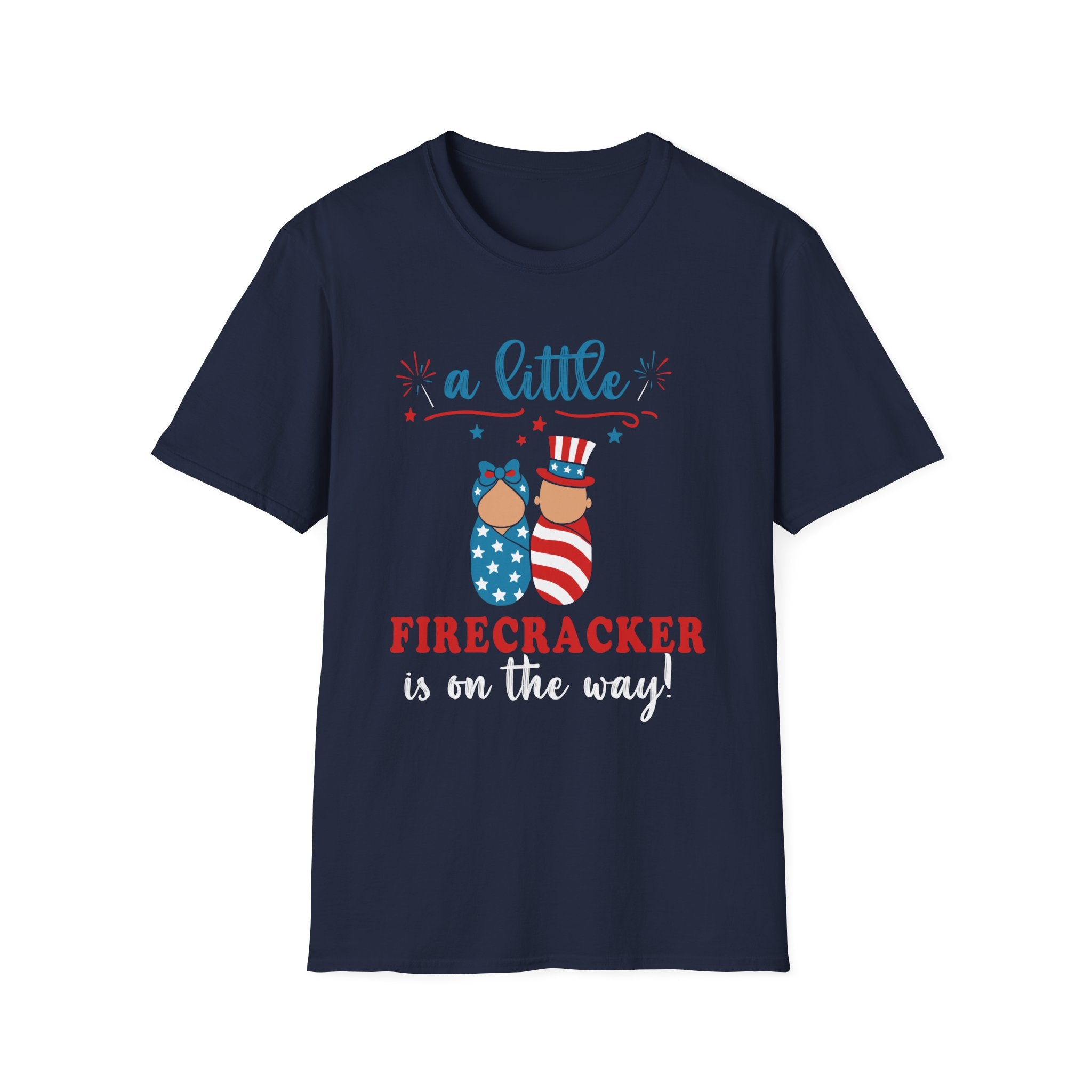 Baby Shower T-Shirt – “A Little Firecracker Is On The Way” Patriotic 4th of July Pregnancy Tee