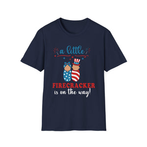 Baby Shower T-Shirt – “A Little Firecracker Is On The Way” Patriotic 4th of July Pregnancy Tee