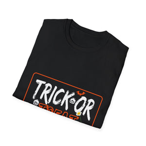 Trick Or Treat T-Shirt — Halloween Graphic Tee with Bats & Spooky Lettering
