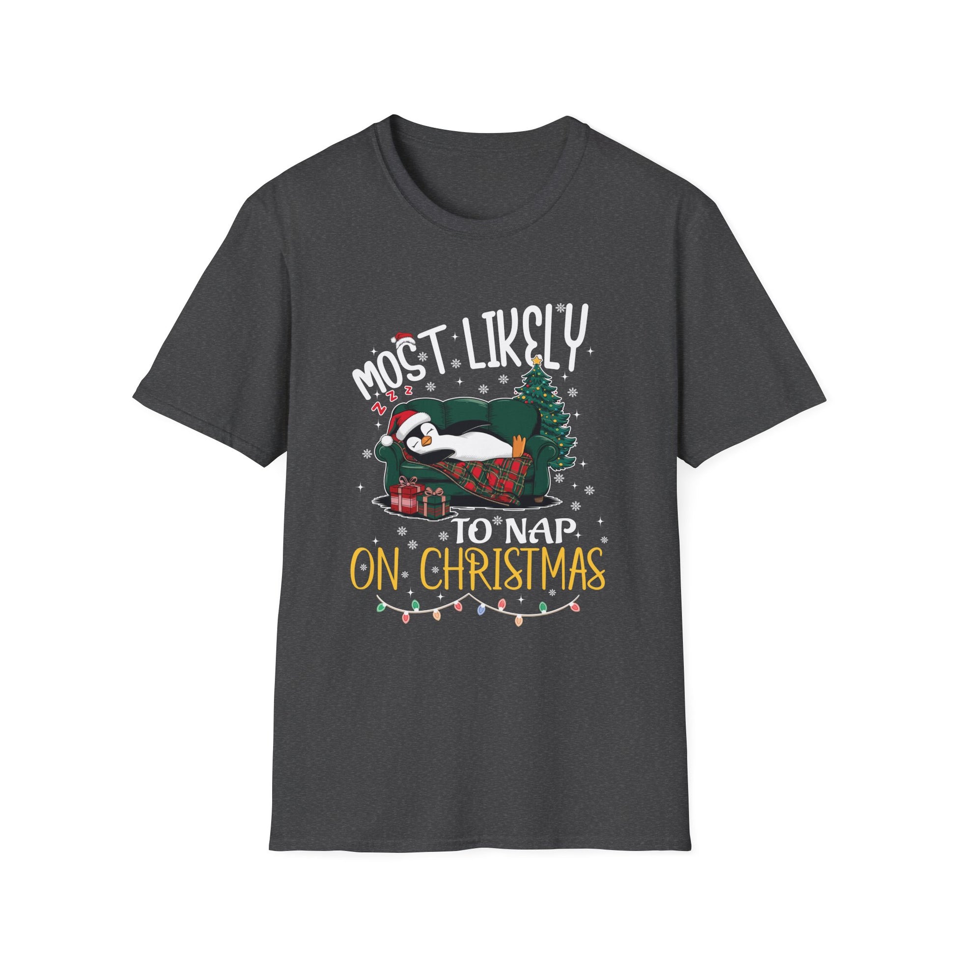 Most Likely To Nap On Christmas Funny Family Christmas Unisex Softstyle T-Shirt