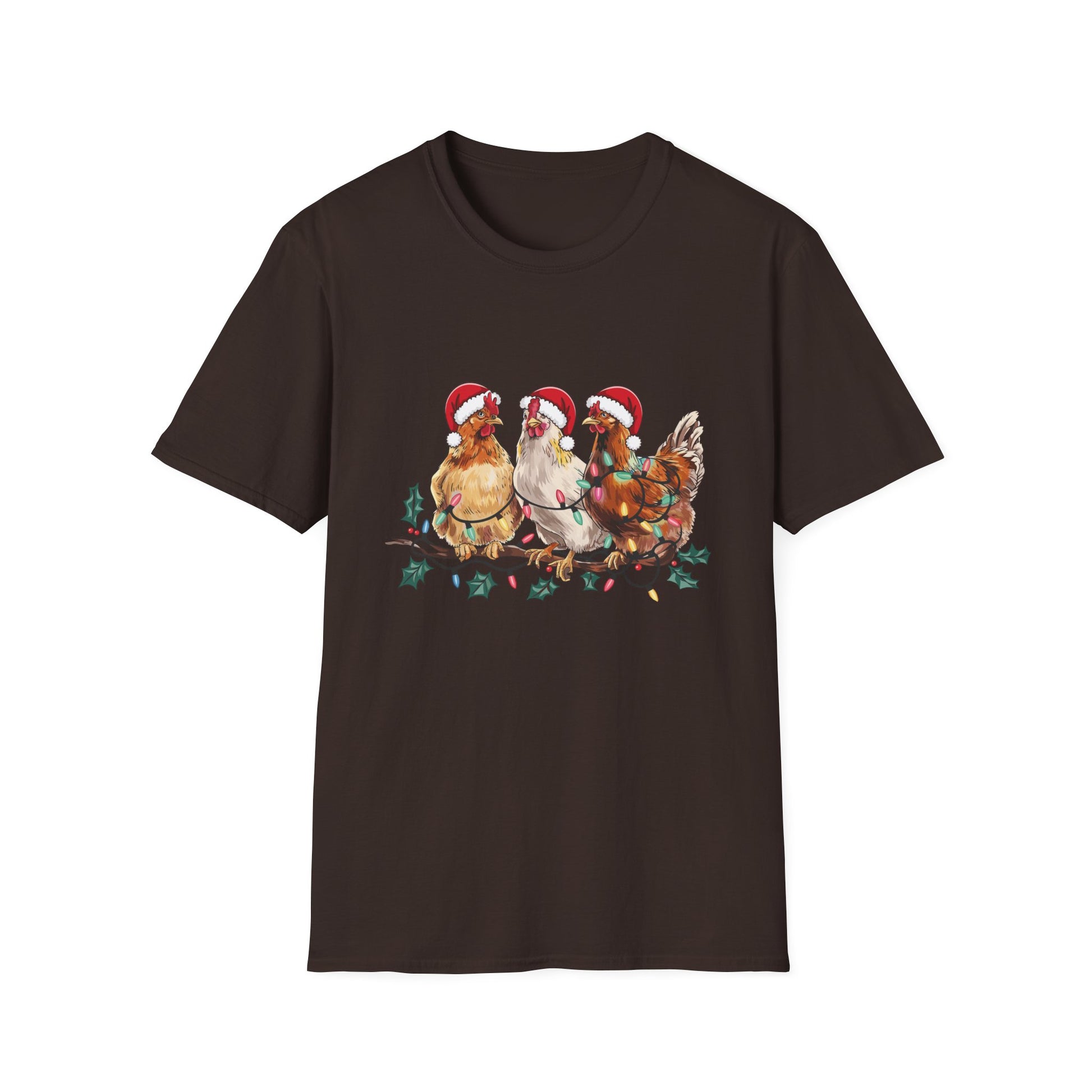 Christmas Chickens T-Shirt — Festive Hens in Santa Hats Holiday Tee
