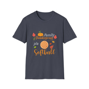Thanksgiving Softball T-Shirt — Family Turkey & Pumpkin Fall Baseball Tee  Unisex T-Shirt