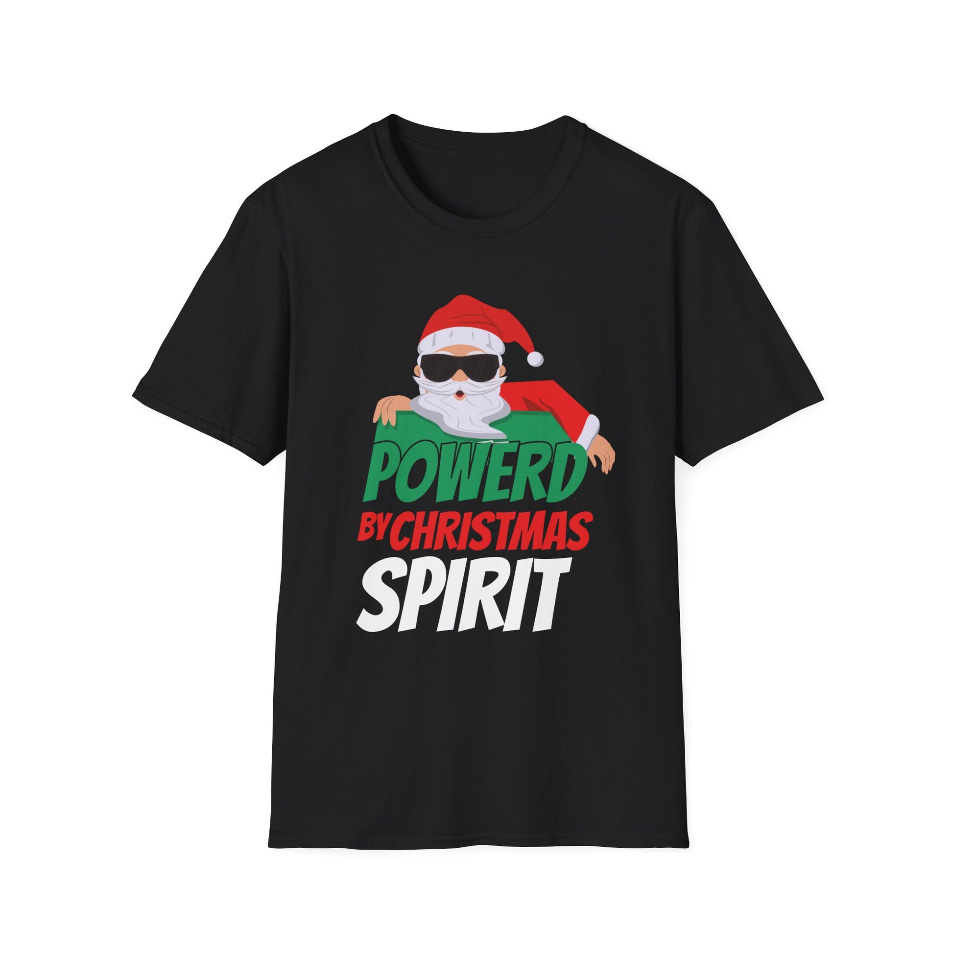 Christmas T-Shirt — "Powered by Christmas Spirit" Holiday Santa Tee