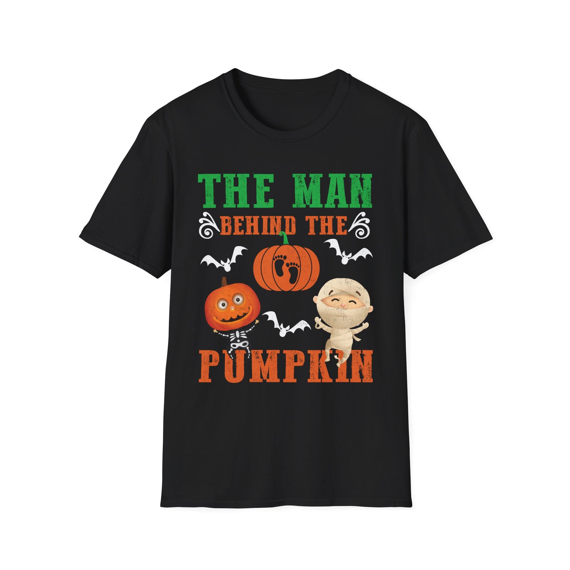 Halloween T-Shirt – "The Man Behind the Pumpkin" Cute Pumpkin & Mummy Dad Tee