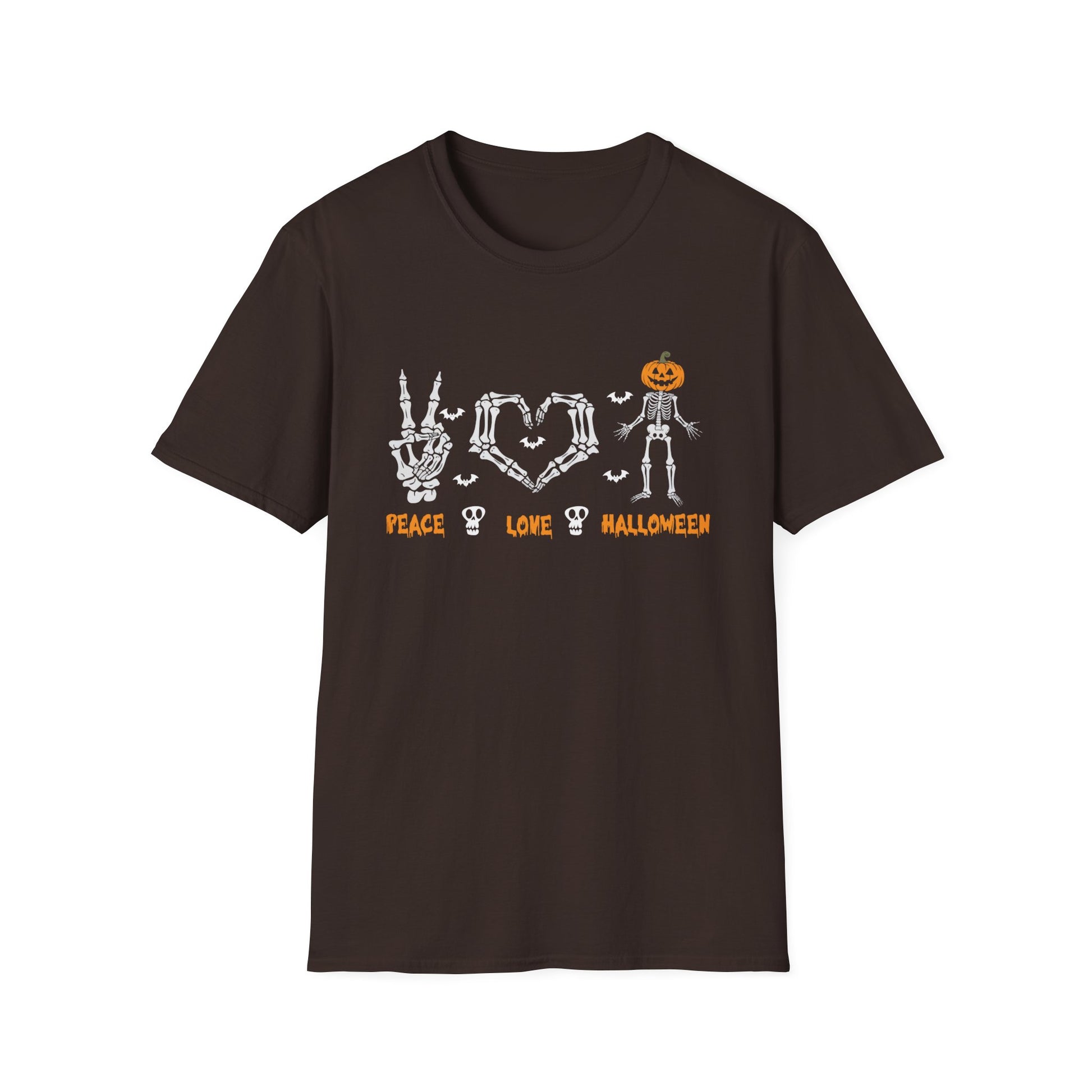 Peace Love Halloween Skeleton Scary Pumpkin Halloween TeeUnisex Softstyle T-Shirt
