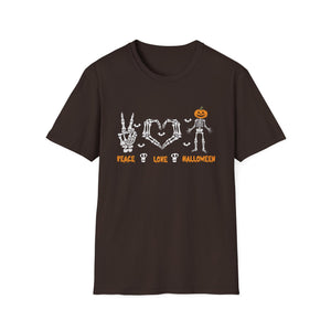 Peace Love Halloween Skeleton Scary Pumpkin Halloween TeeUnisex Softstyle T-Shirt