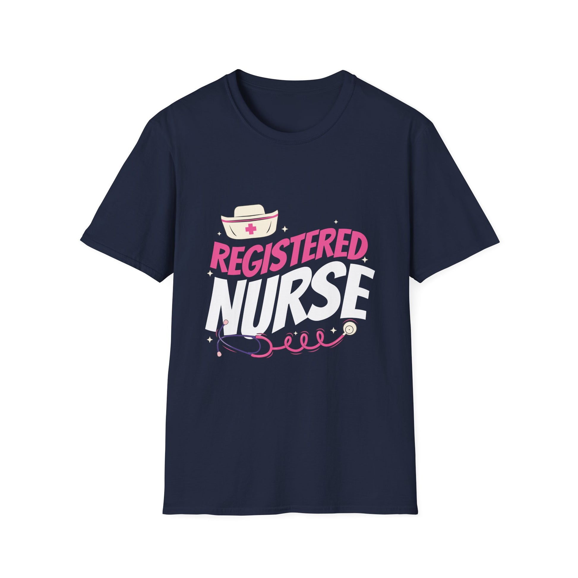 Registered Nurse T-Shirt — Pink Stethoscope & Nurse Hat