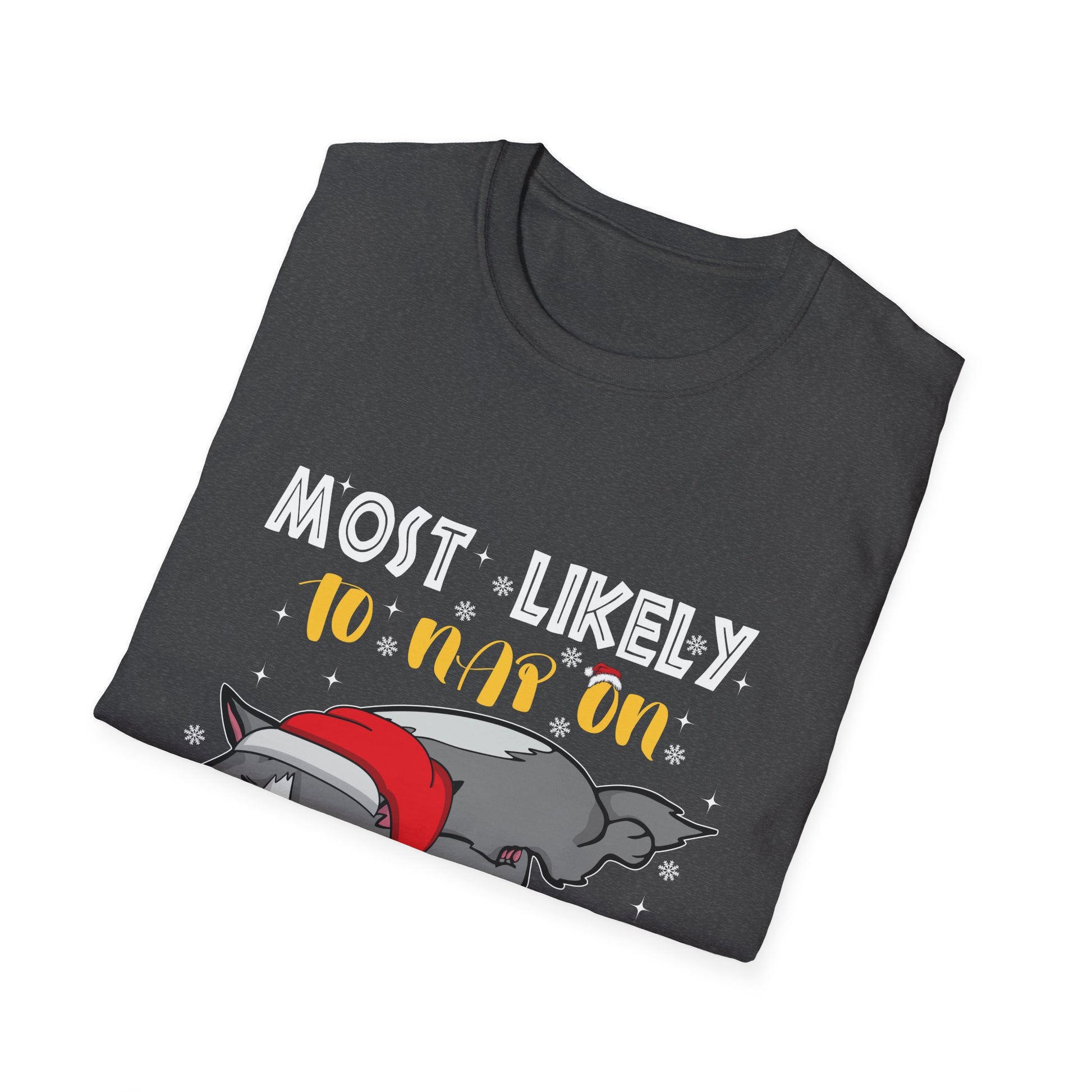 Most Likely To Nap On Christmas Funny Family Christmas Unisex Softstyle T-Shirt